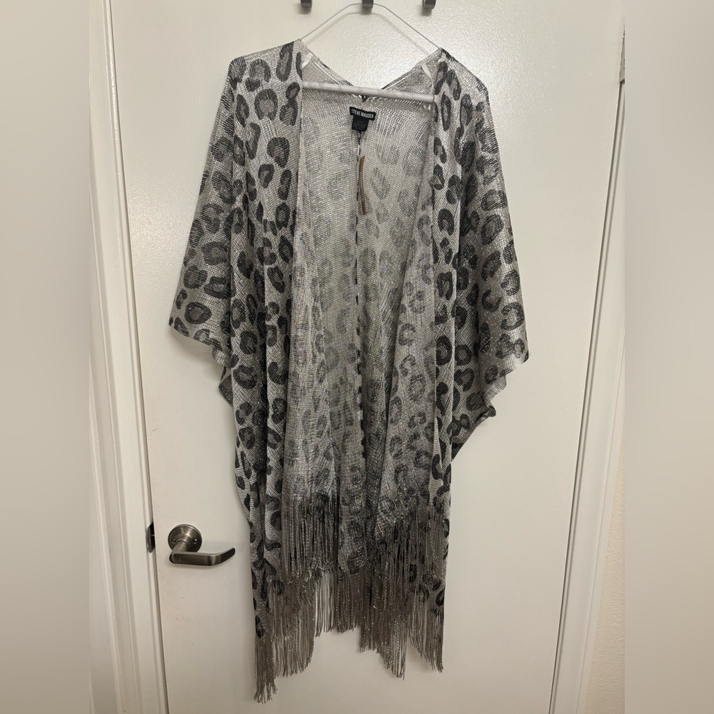 STEVE MADDEN Leopard Print Fringe Kimono One Size NWT
